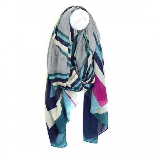 Blue & Grey Mix Oversize Starflower Viscose Scarf by Peace of Mind